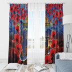Personalised Cowboys Rugby ANZAC Window Curtain Starry Night and Field of Poppies