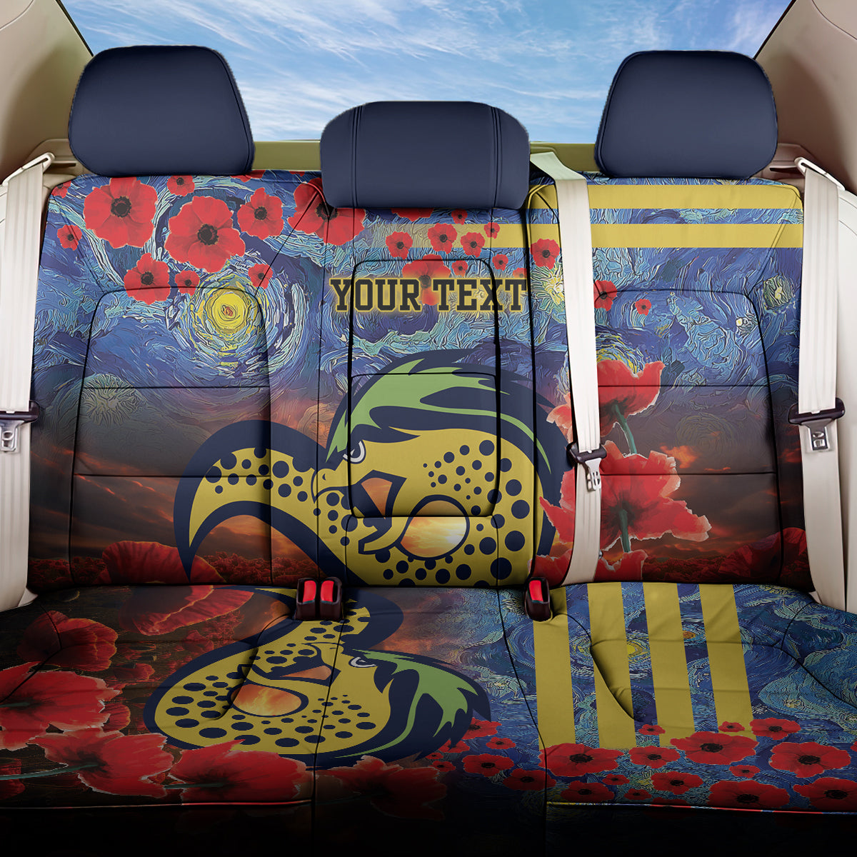 Personalised Eels Rugby ANZAC Back Car Seat Cover Starry Night and Field of Poppies