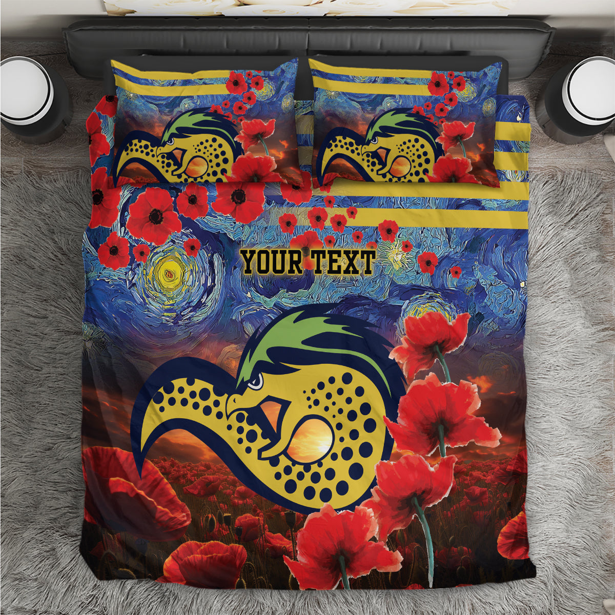 Personalised Eels Rugby ANZAC Bedding Set Starry Night and Field of Poppies
