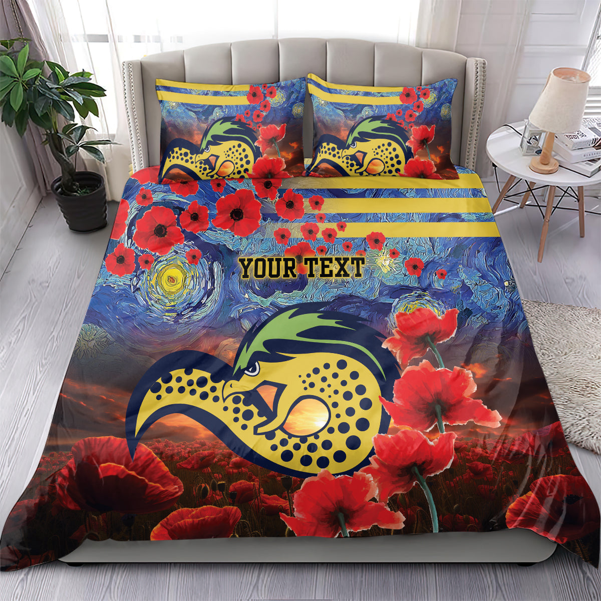 Personalised Eels Rugby ANZAC Bedding Set Starry Night and Field of Poppies