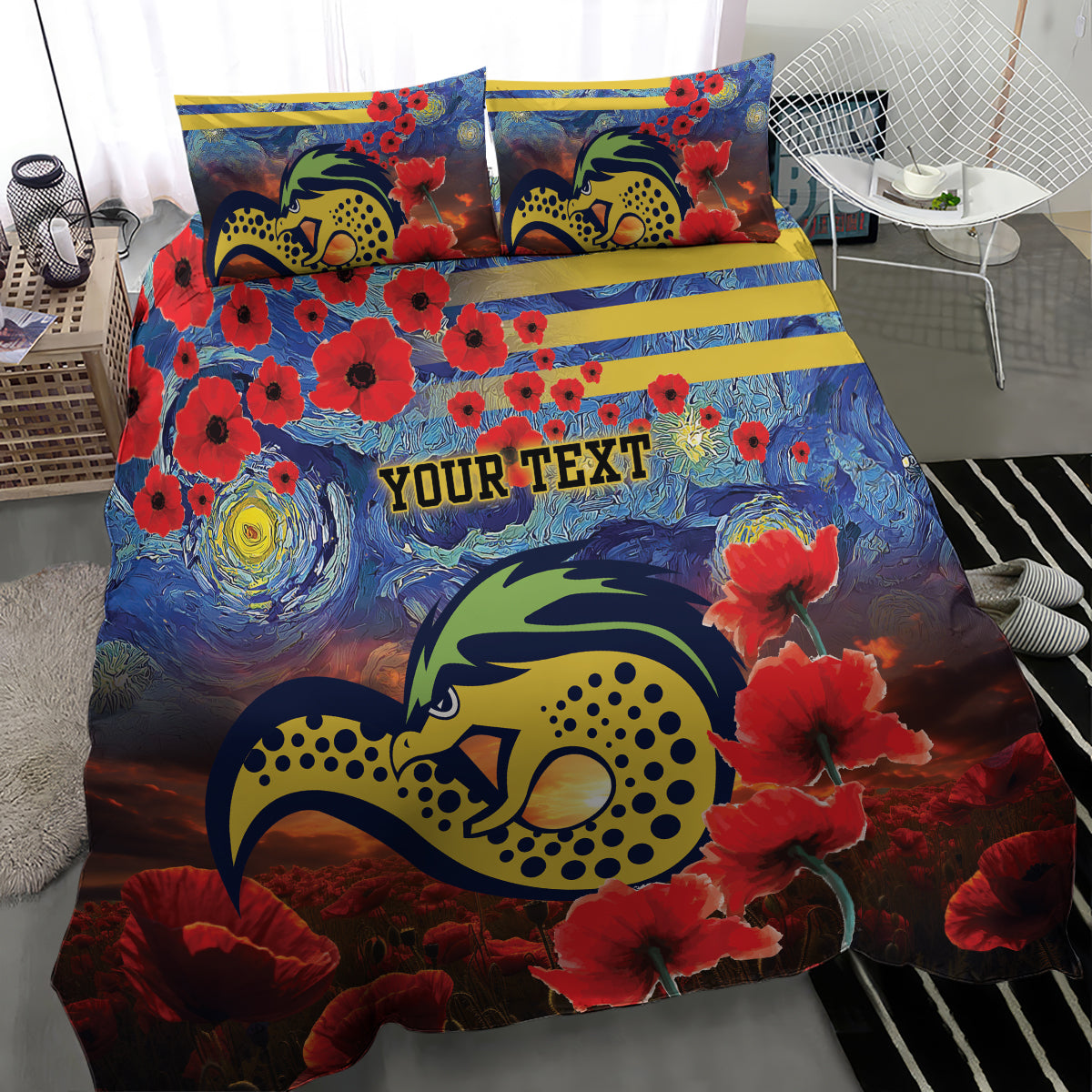 Personalised Eels Rugby ANZAC Bedding Set Starry Night and Field of Poppies