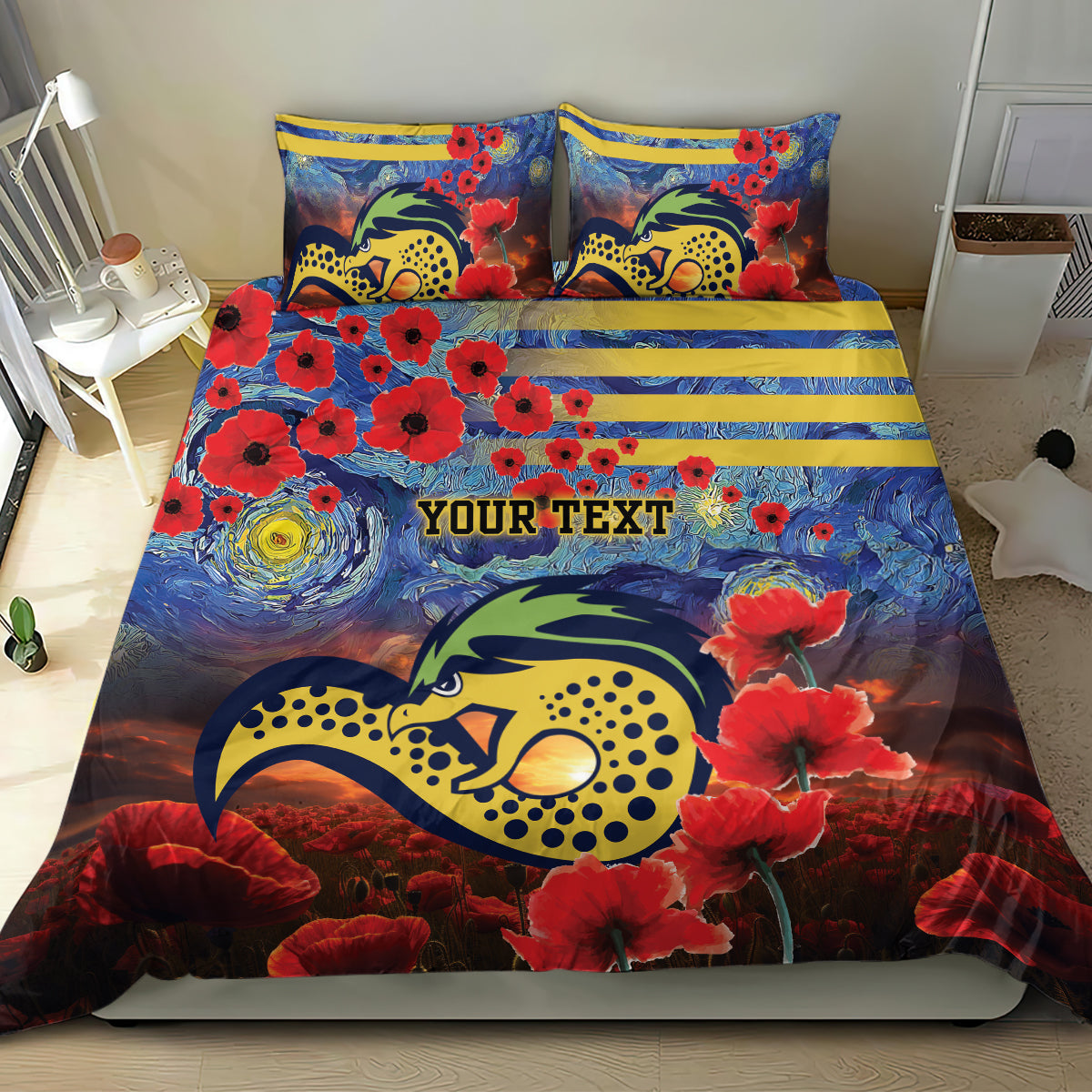 Personalised Eels Rugby ANZAC Bedding Set Starry Night and Field of Poppies