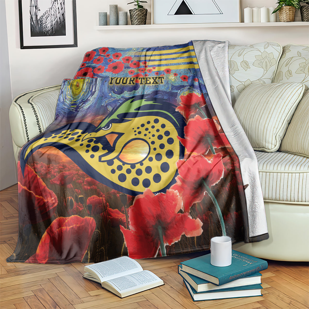 Personalised Eels Rugby ANZAC Blanket Starry Night and Field of Poppies