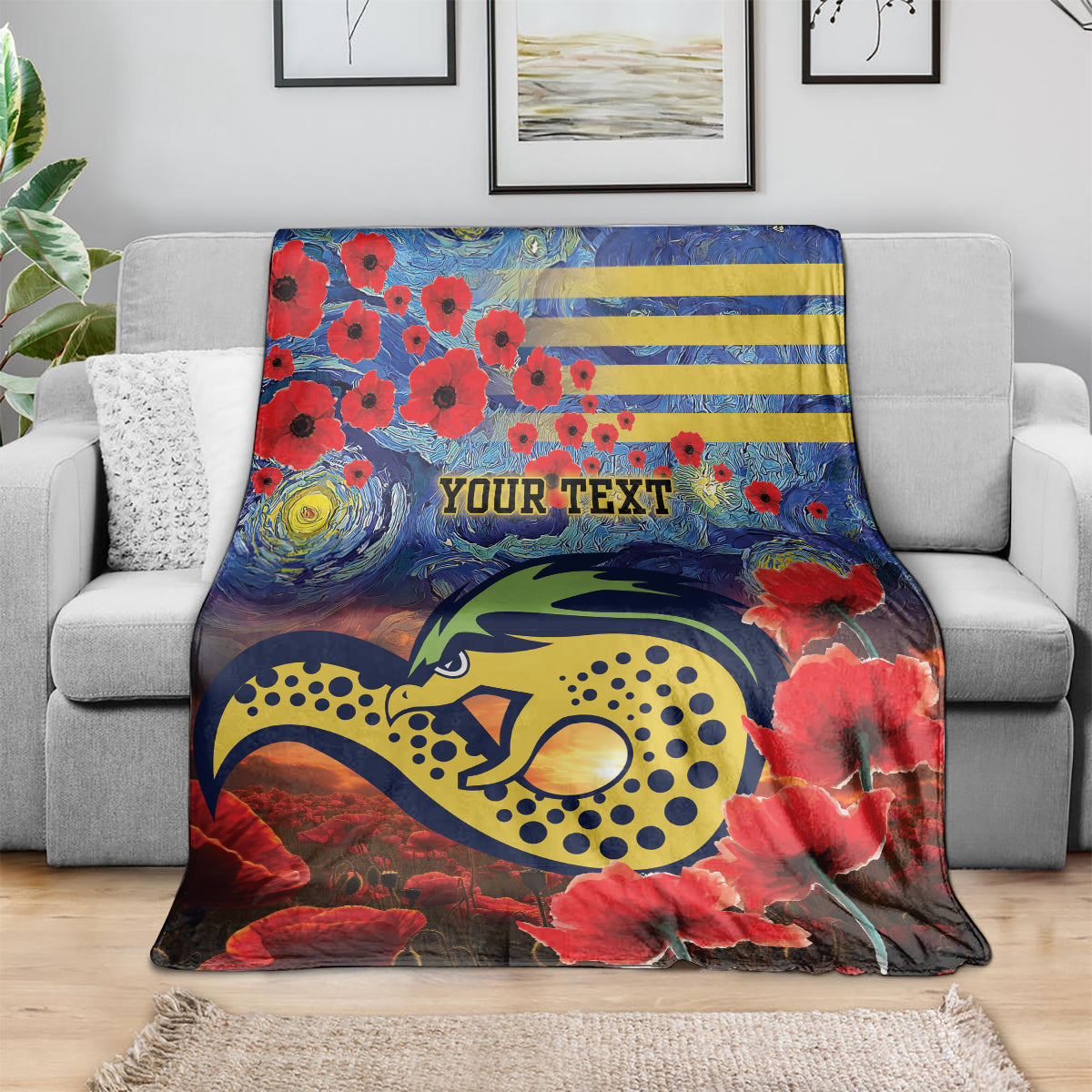 Personalised Eels Rugby ANZAC Blanket Starry Night and Field of Poppies