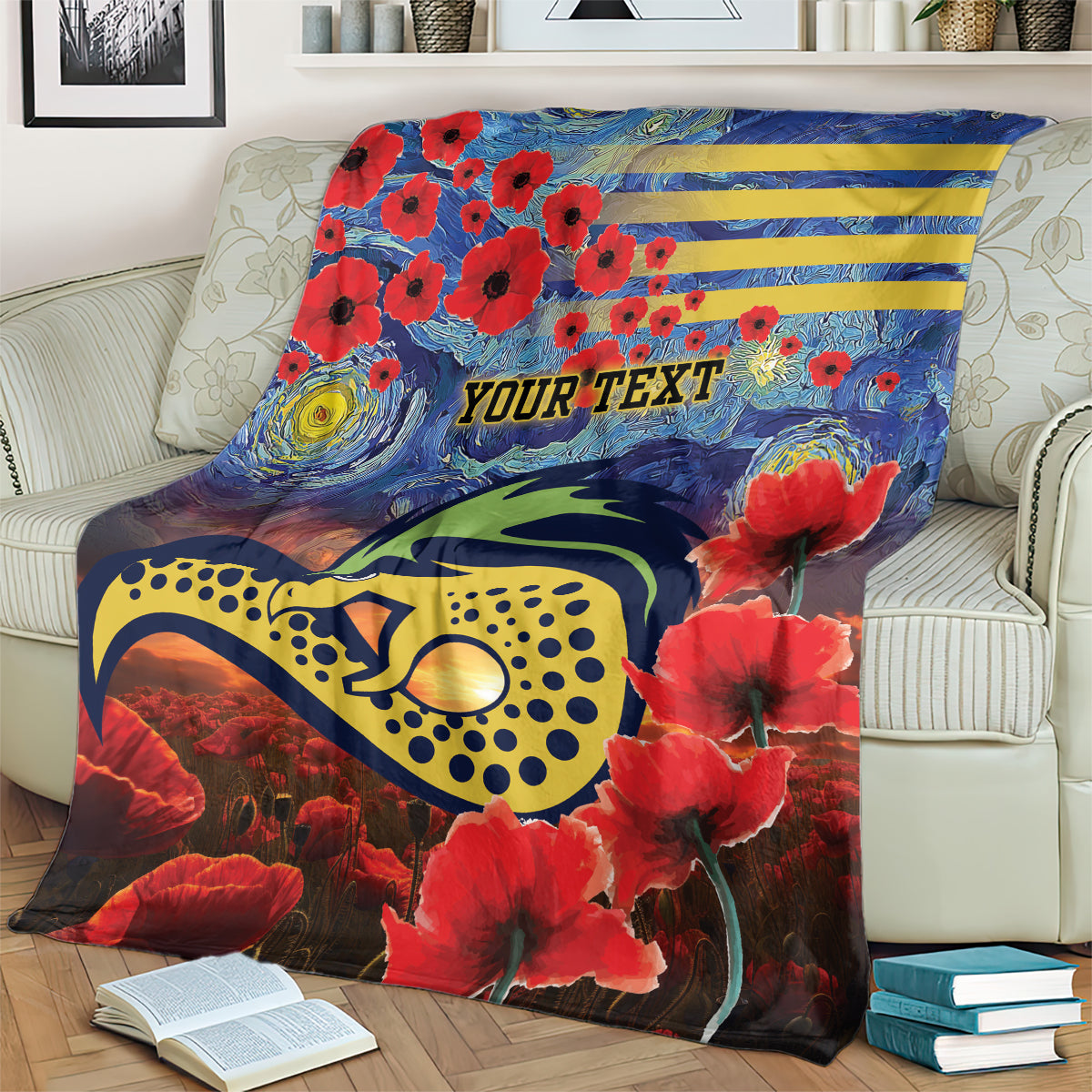 Personalised Eels Rugby ANZAC Blanket Starry Night and Field of Poppies