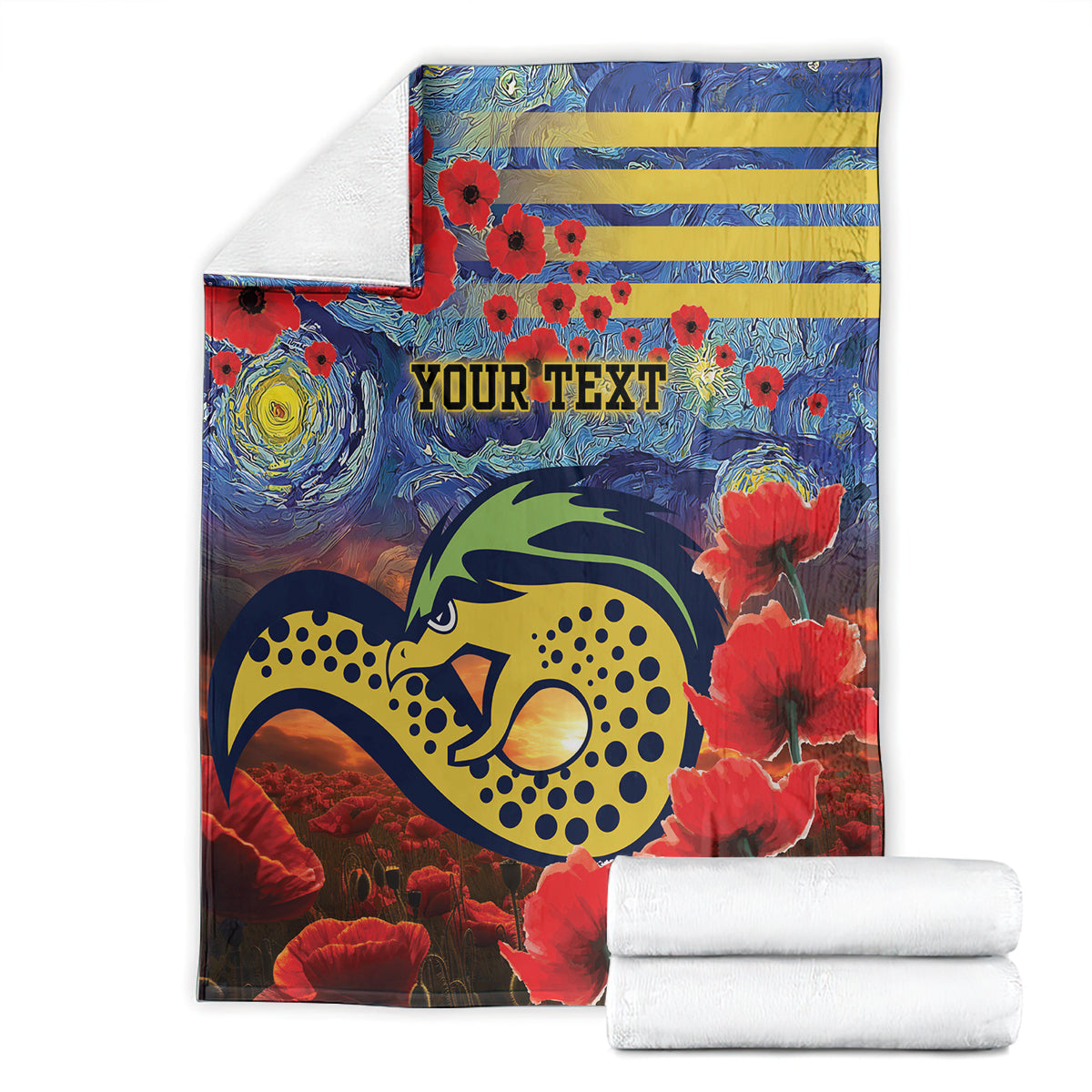 Personalised Eels Rugby ANZAC Blanket Starry Night and Field of Poppies