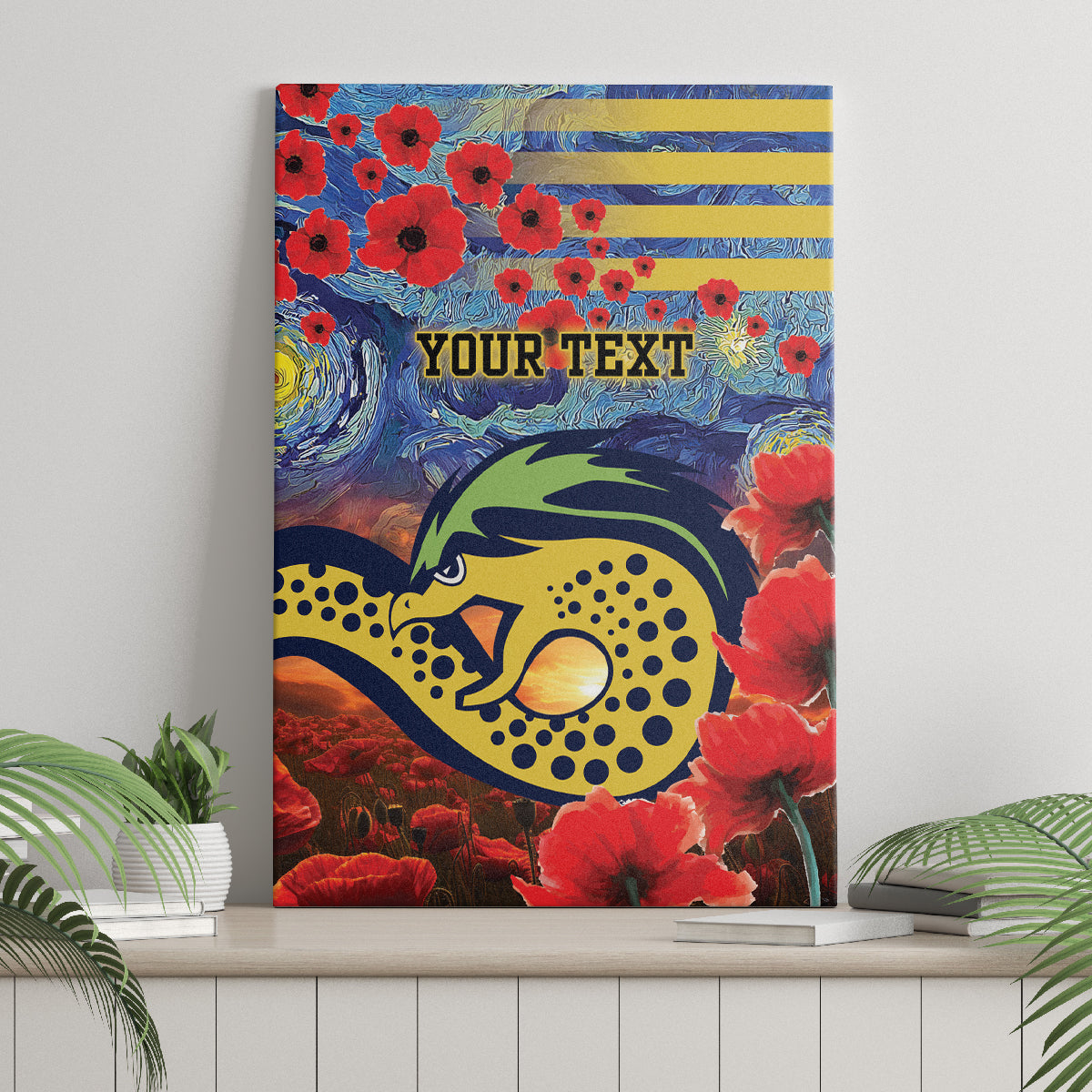 Personalised Eels Rugby ANZAC Canvas Wall Art Starry Night and Field of Poppies