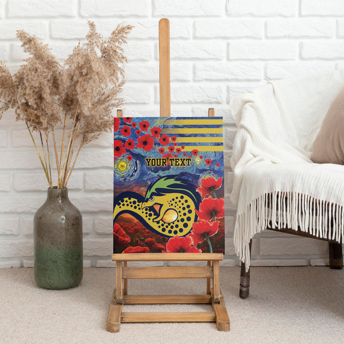 Personalised Eels Rugby ANZAC Canvas Wall Art Starry Night and Field of Poppies