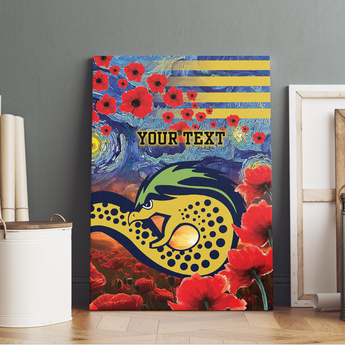 Personalised Eels Rugby ANZAC Canvas Wall Art Starry Night and Field of Poppies