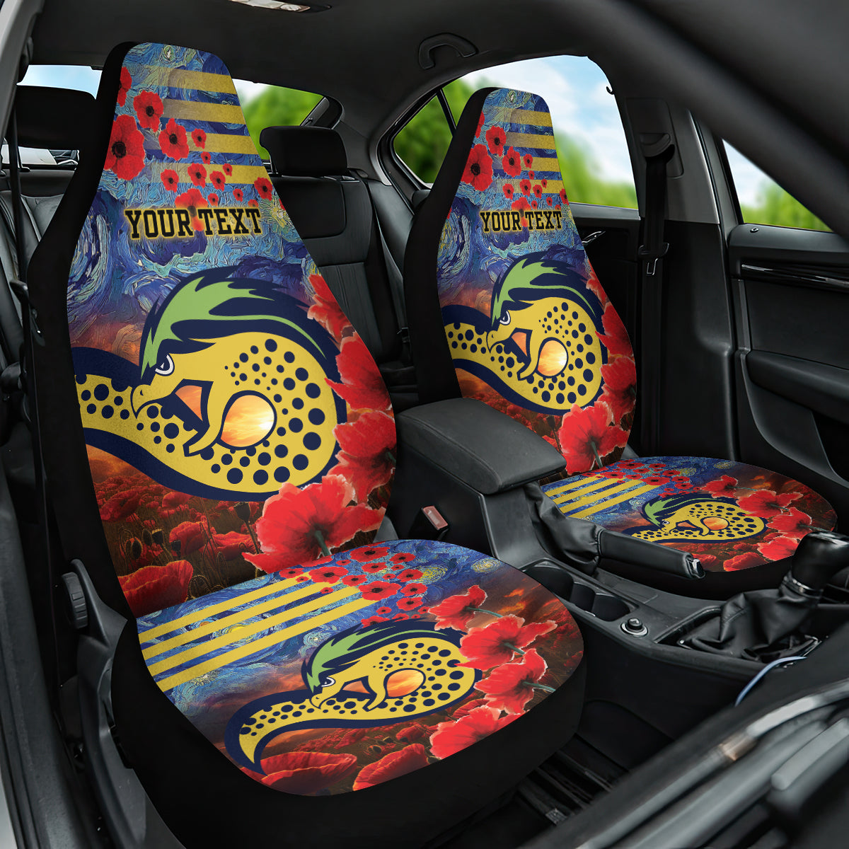 Personalised Eels Rugby ANZAC Car Seat Cover Starry Night and Field of Poppies