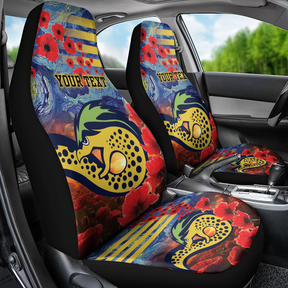 Personalised Eels Rugby ANZAC Car Seat Cover Starry Night and Field of Poppies