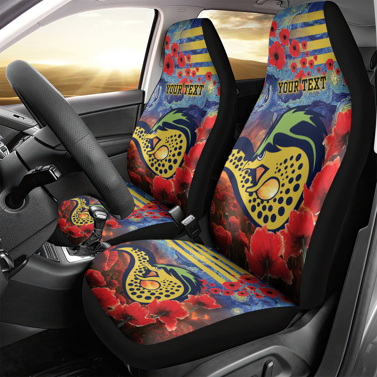 Personalised Eels Rugby ANZAC Car Seat Cover Starry Night and Field of Poppies