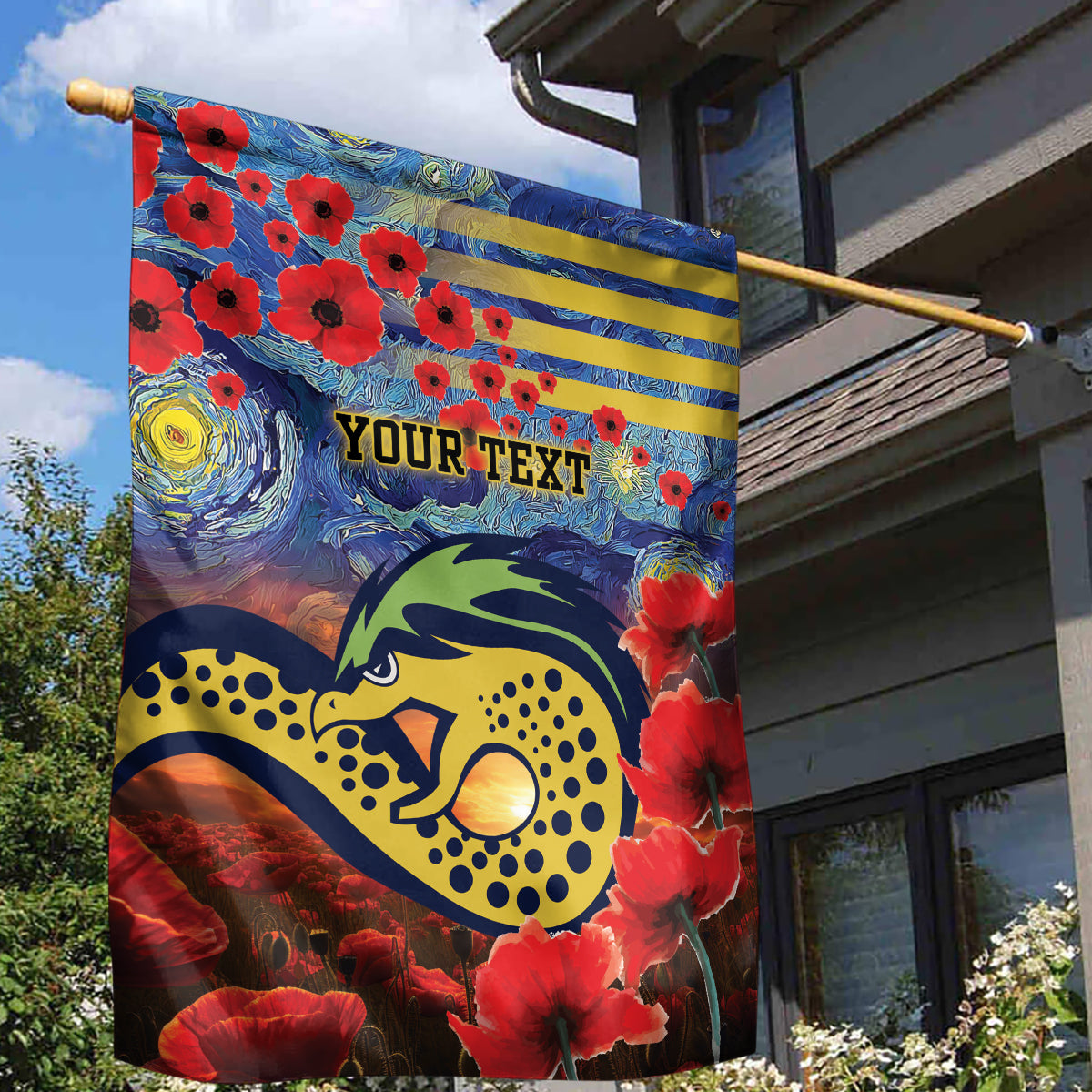 Personalised Eels Rugby ANZAC Garden Flag Starry Night and Field of Poppies