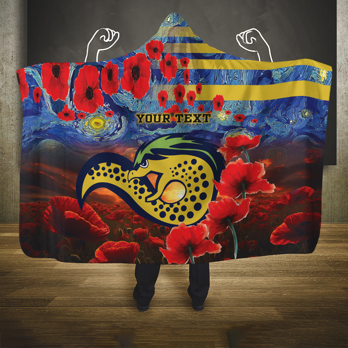 Personalised Eels Rugby ANZAC Hooded Blanket Starry Night and Field of Poppies