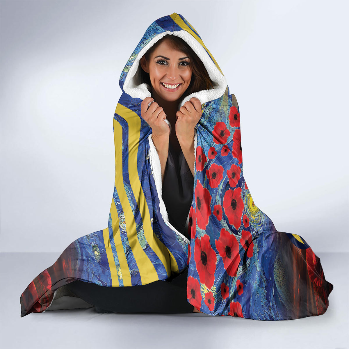 Personalised Eels Rugby ANZAC Hooded Blanket Starry Night and Field of Poppies