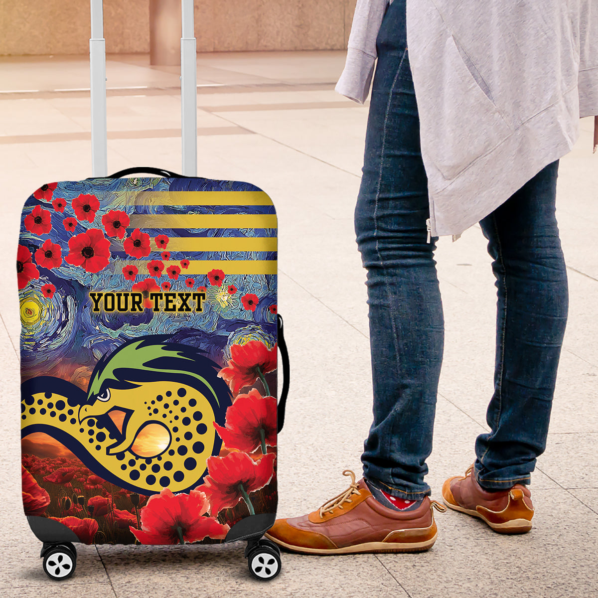 Personalised Eels Rugby ANZAC Luggage Cover Starry Night and Field of Poppies