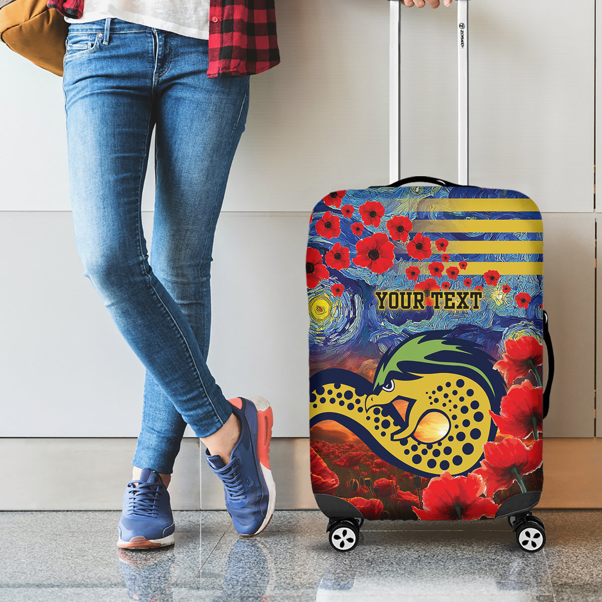 Personalised Eels Rugby ANZAC Luggage Cover Starry Night and Field of Poppies