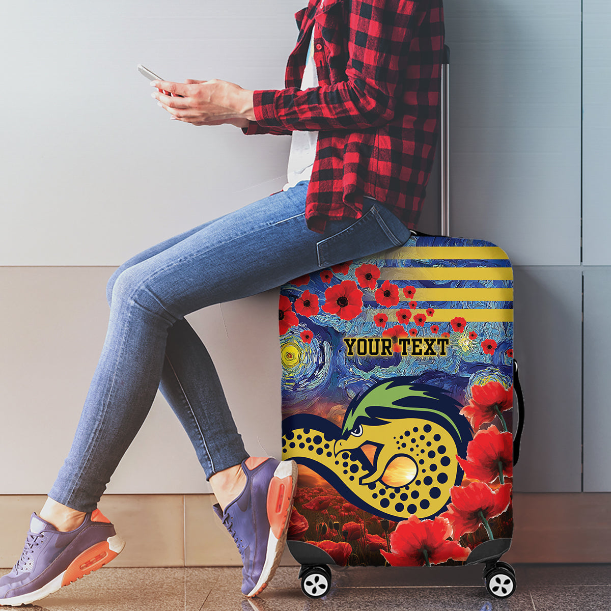Personalised Eels Rugby ANZAC Luggage Cover Starry Night and Field of Poppies