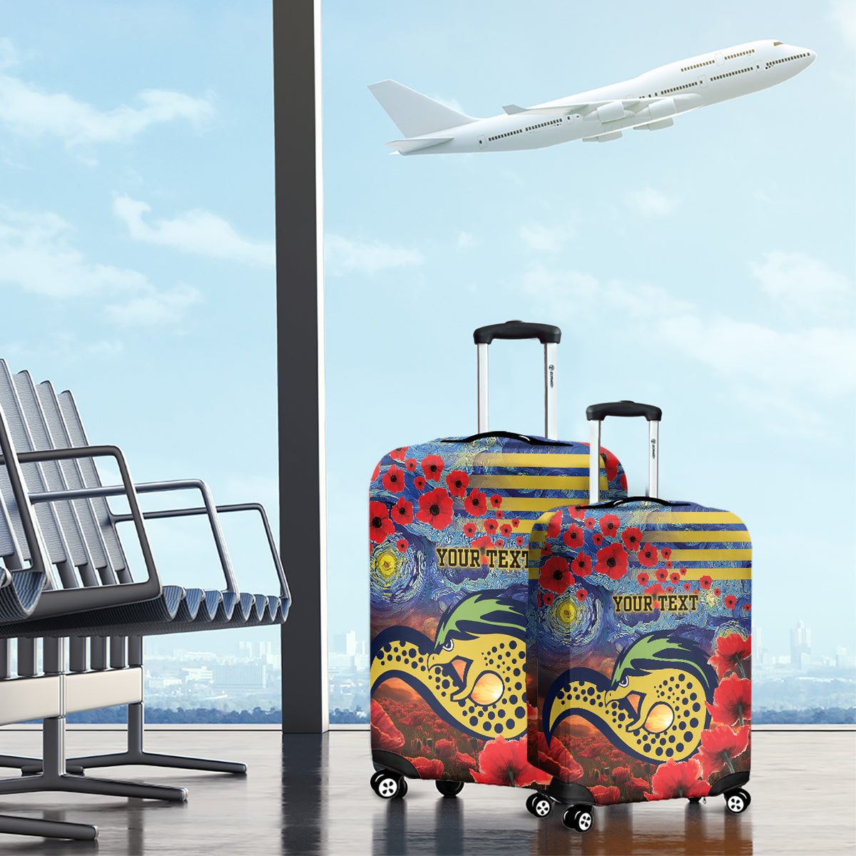 Personalised Eels Rugby ANZAC Luggage Cover Starry Night and Field of Poppies