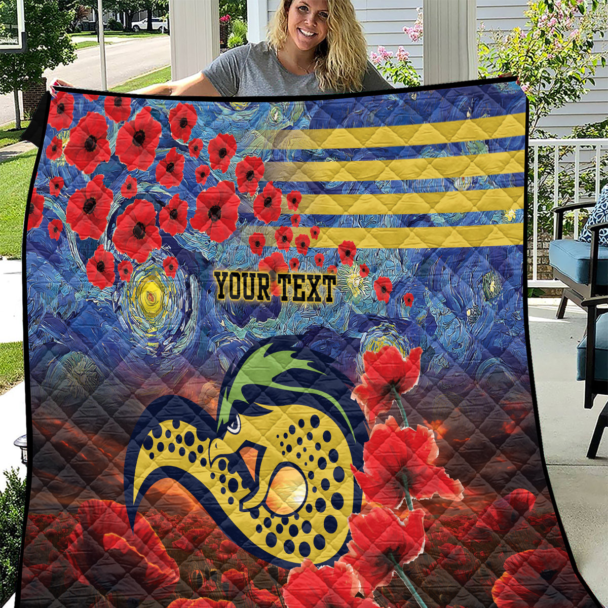 Personalised Eels Rugby ANZAC Quilt Starry Night and Field of Poppies