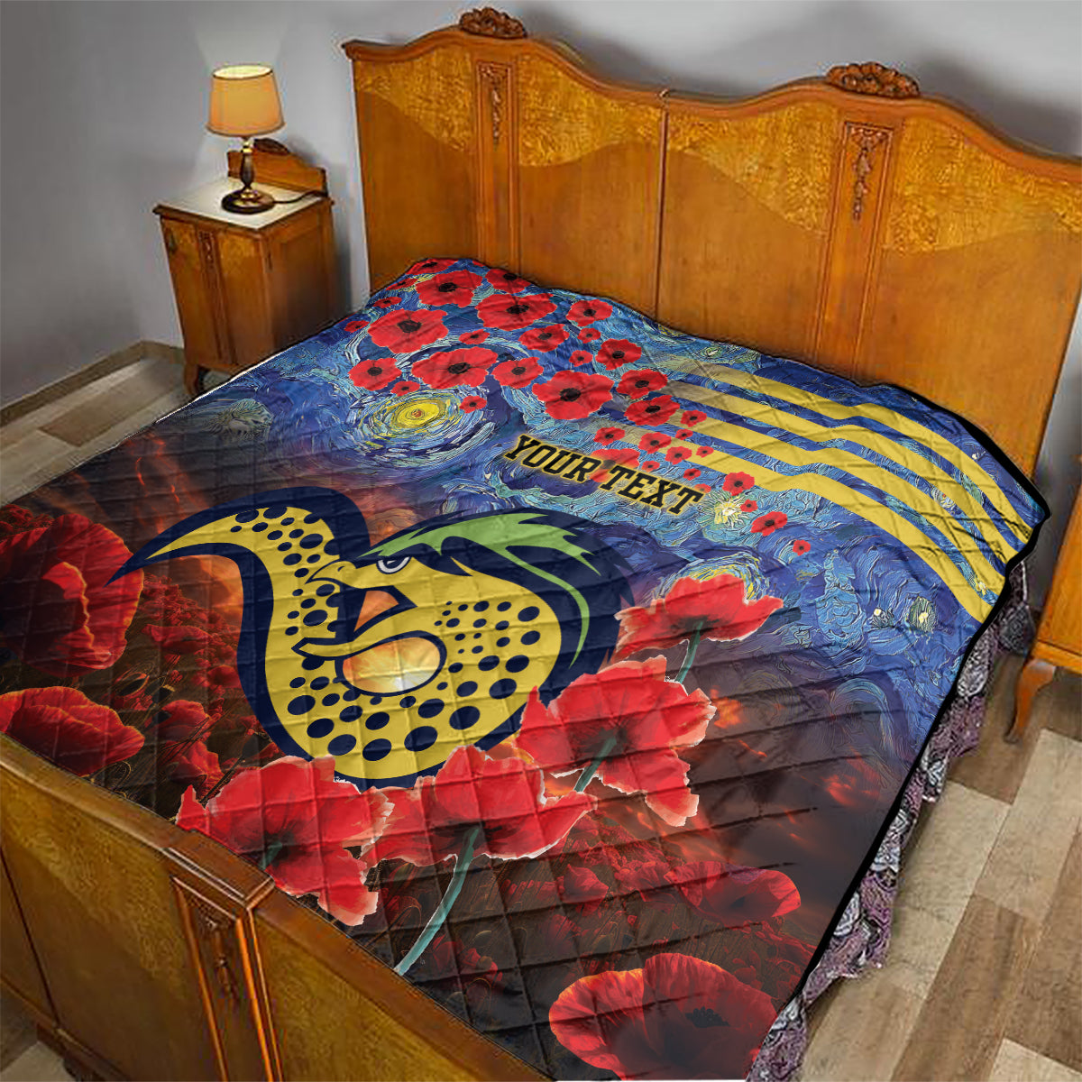 Personalised Eels Rugby ANZAC Quilt Starry Night and Field of Poppies