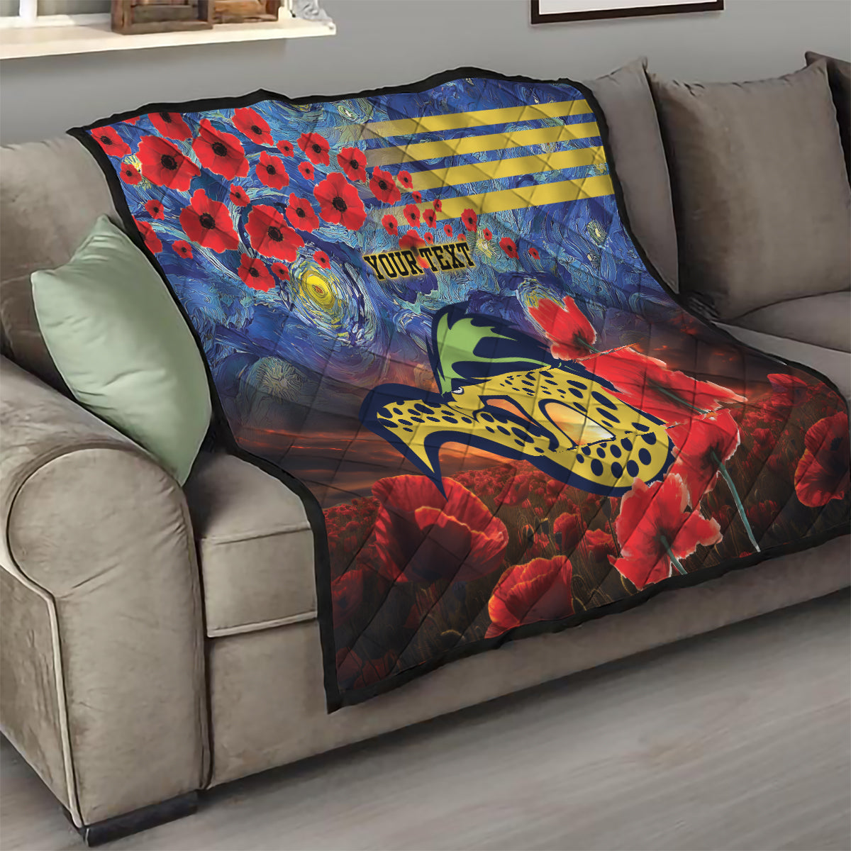 Personalised Eels Rugby ANZAC Quilt Starry Night and Field of Poppies