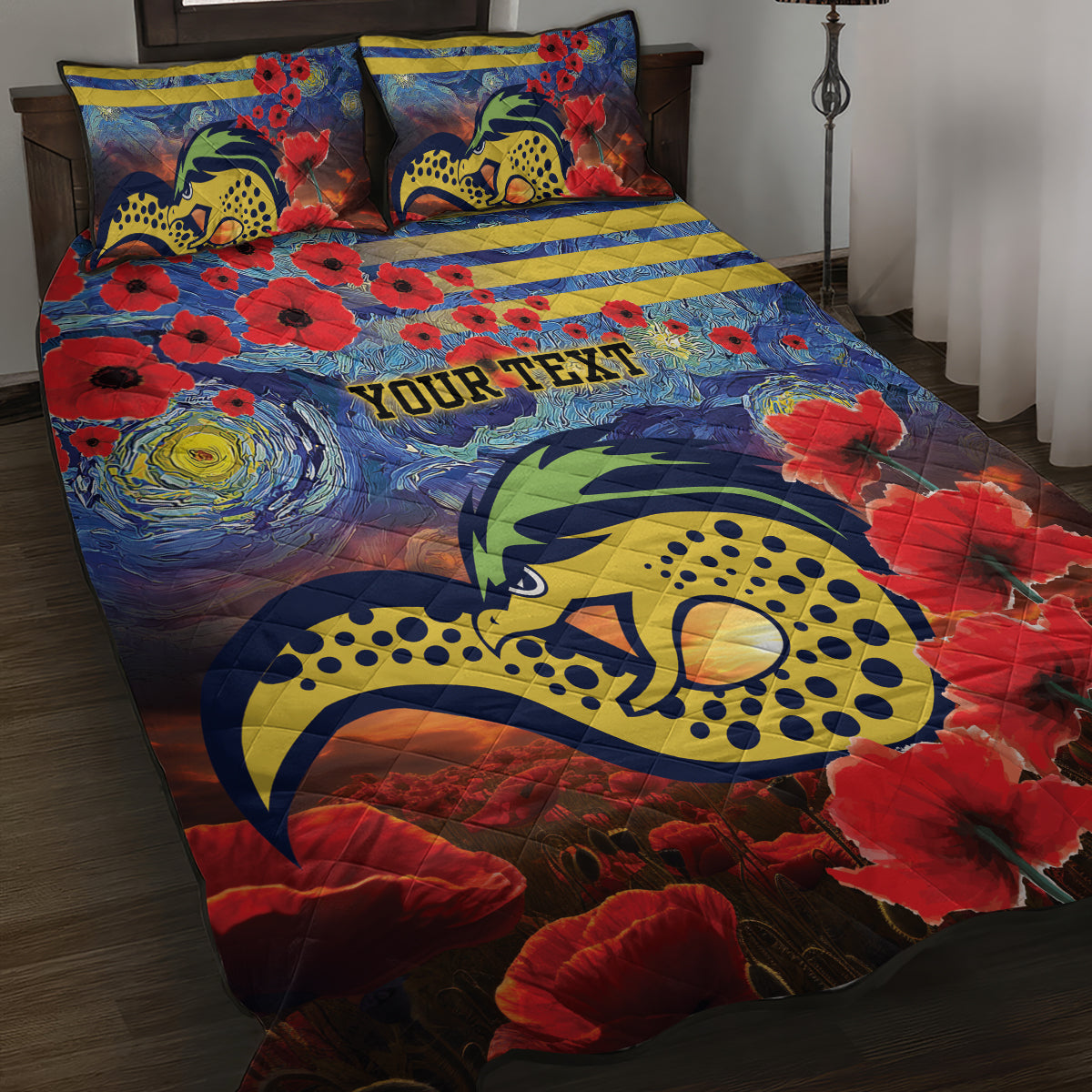 Personalised Eels Rugby ANZAC Quilt Bed Set Starry Night and Field of Poppies
