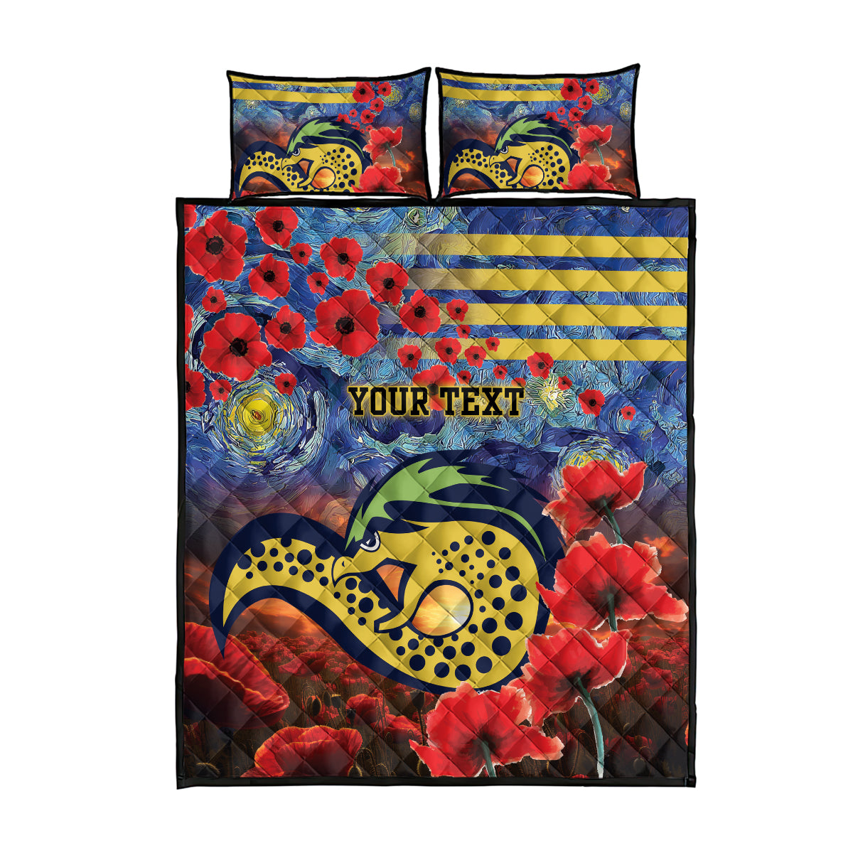 Personalised Eels Rugby ANZAC Quilt Bed Set Starry Night and Field of Poppies