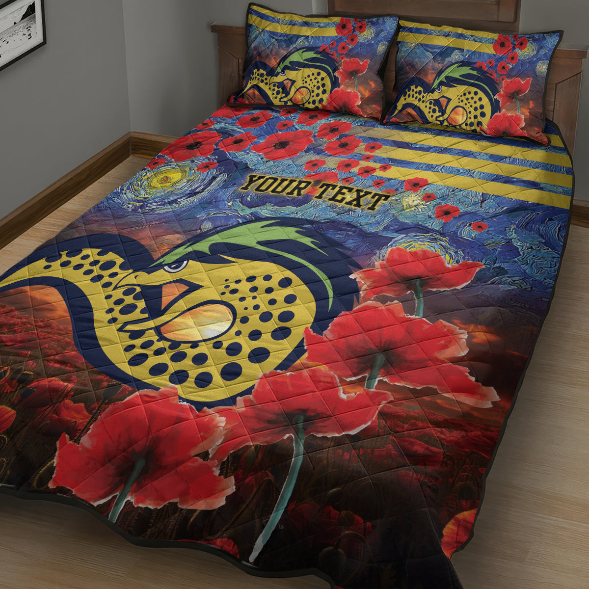 Personalised Eels Rugby ANZAC Quilt Bed Set Starry Night and Field of Poppies
