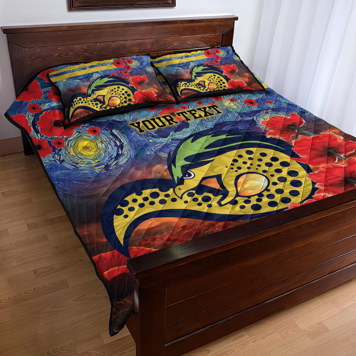 Personalised Eels Rugby ANZAC Quilt Bed Set Starry Night and Field of Poppies