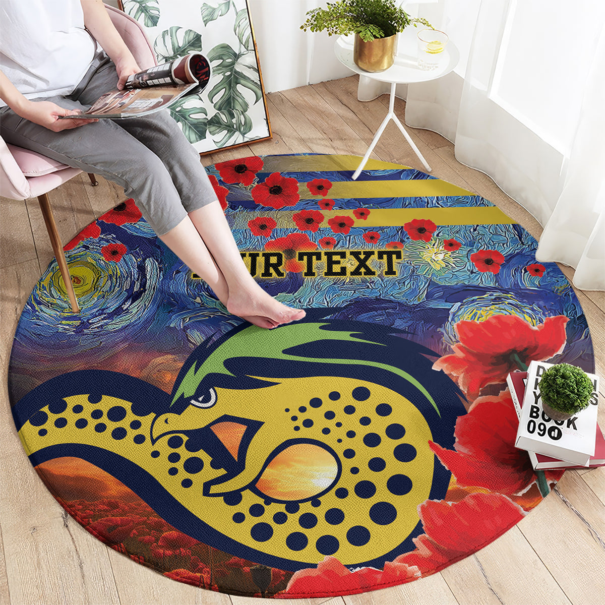 Personalised Eels Rugby ANZAC Round Carpet Starry Night and Field of Poppies