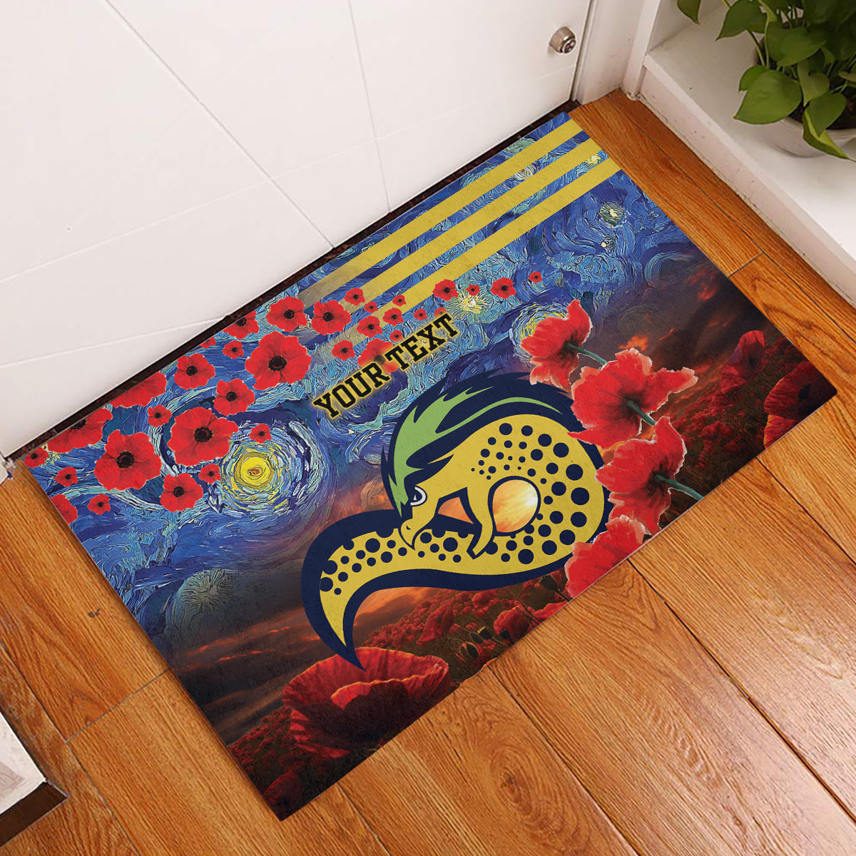 Personalised Eels Rugby ANZAC Rubber Doormat Starry Night and Field of Poppies