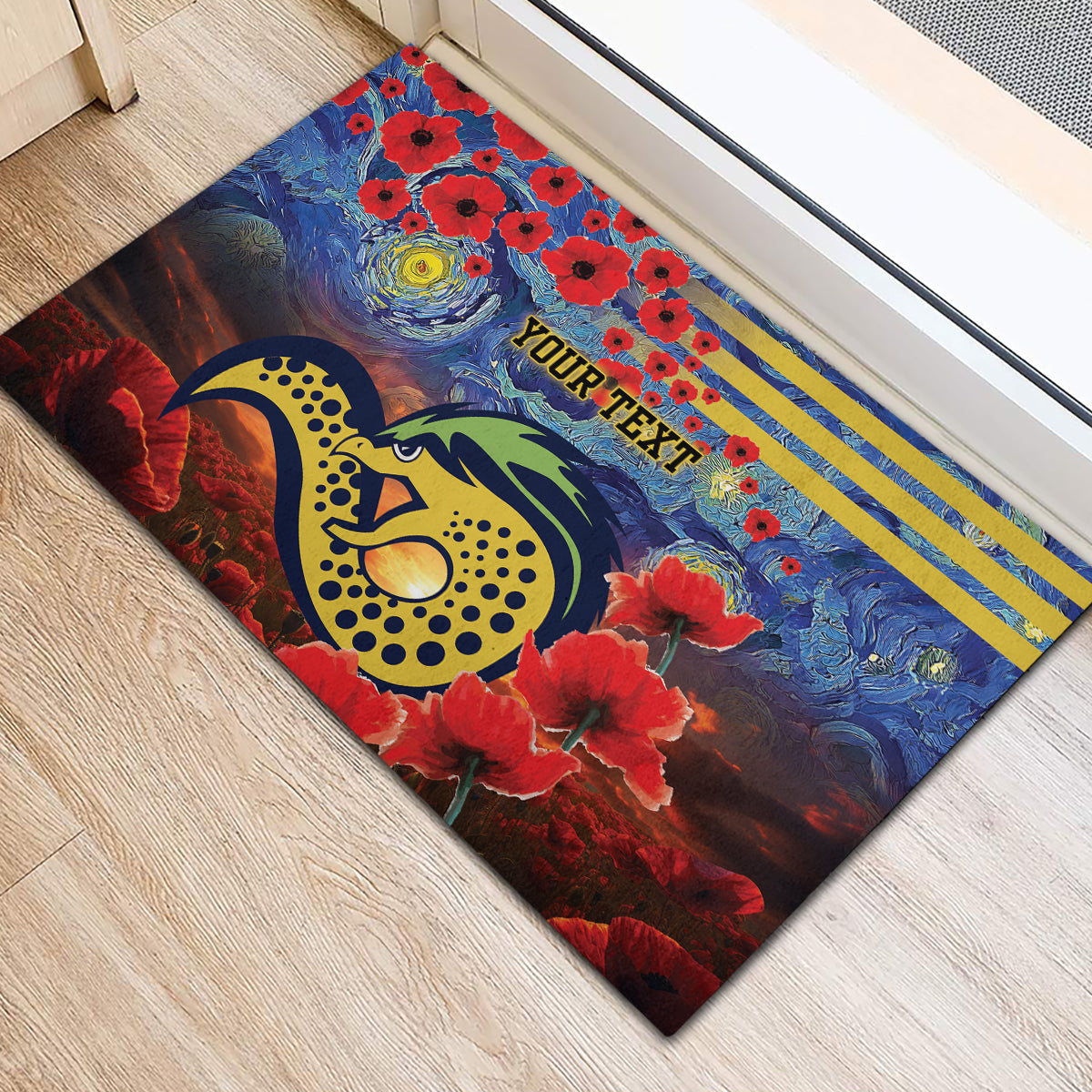 Personalised Eels Rugby ANZAC Rubber Doormat Starry Night and Field of Poppies