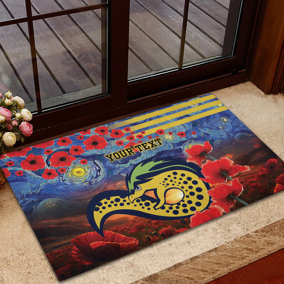 Personalised Eels Rugby ANZAC Rubber Doormat Starry Night and Field of Poppies