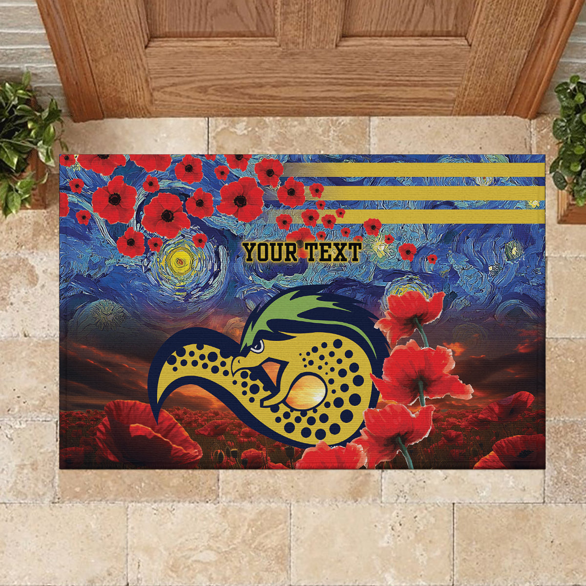 Personalised Eels Rugby ANZAC Rubber Doormat Starry Night and Field of Poppies