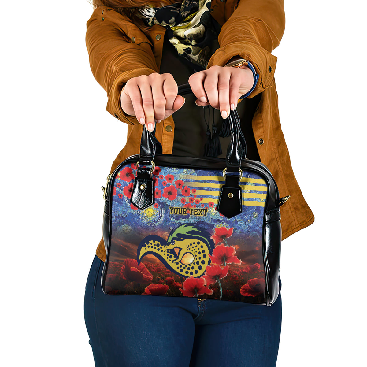 Personalised Eels Rugby ANZAC Shoulder Handbag Starry Night and Field of Poppies