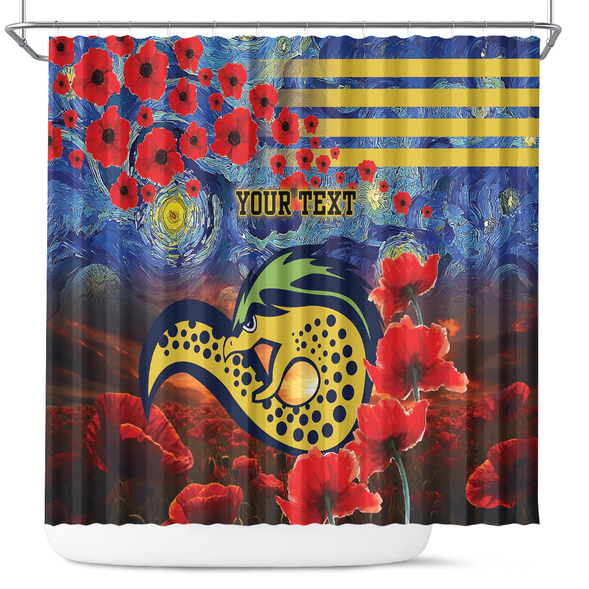 Personalised Eels Rugby ANZAC Shower Curtain Starry Night and Field of Poppies