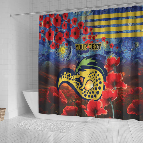 Personalised Eels Rugby ANZAC Shower Curtain Starry Night and Field of Poppies