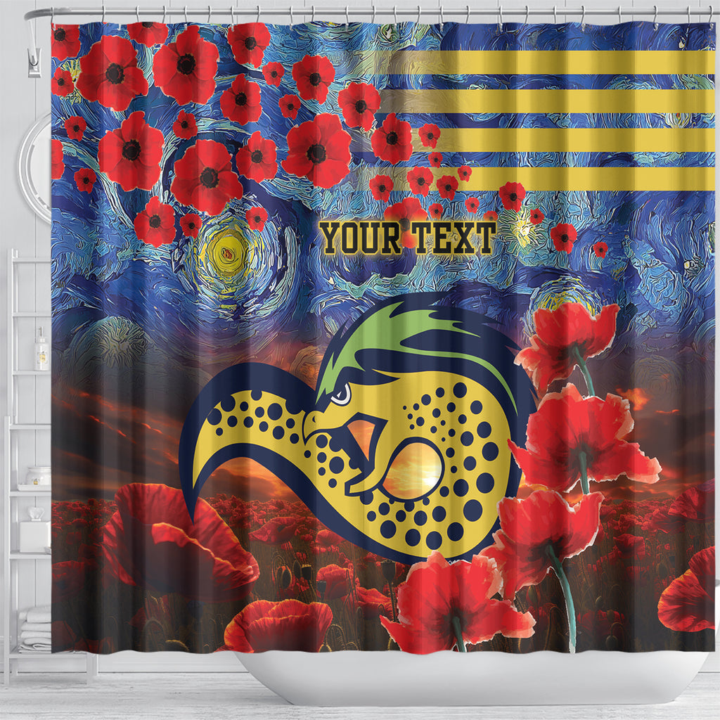 Personalised Eels Rugby ANZAC Shower Curtain Starry Night and Field of Poppies