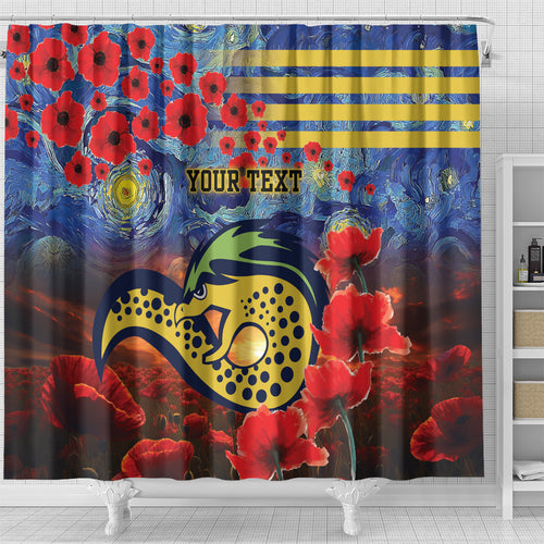 Personalised Eels Rugby ANZAC Shower Curtain Starry Night and Field of Poppies