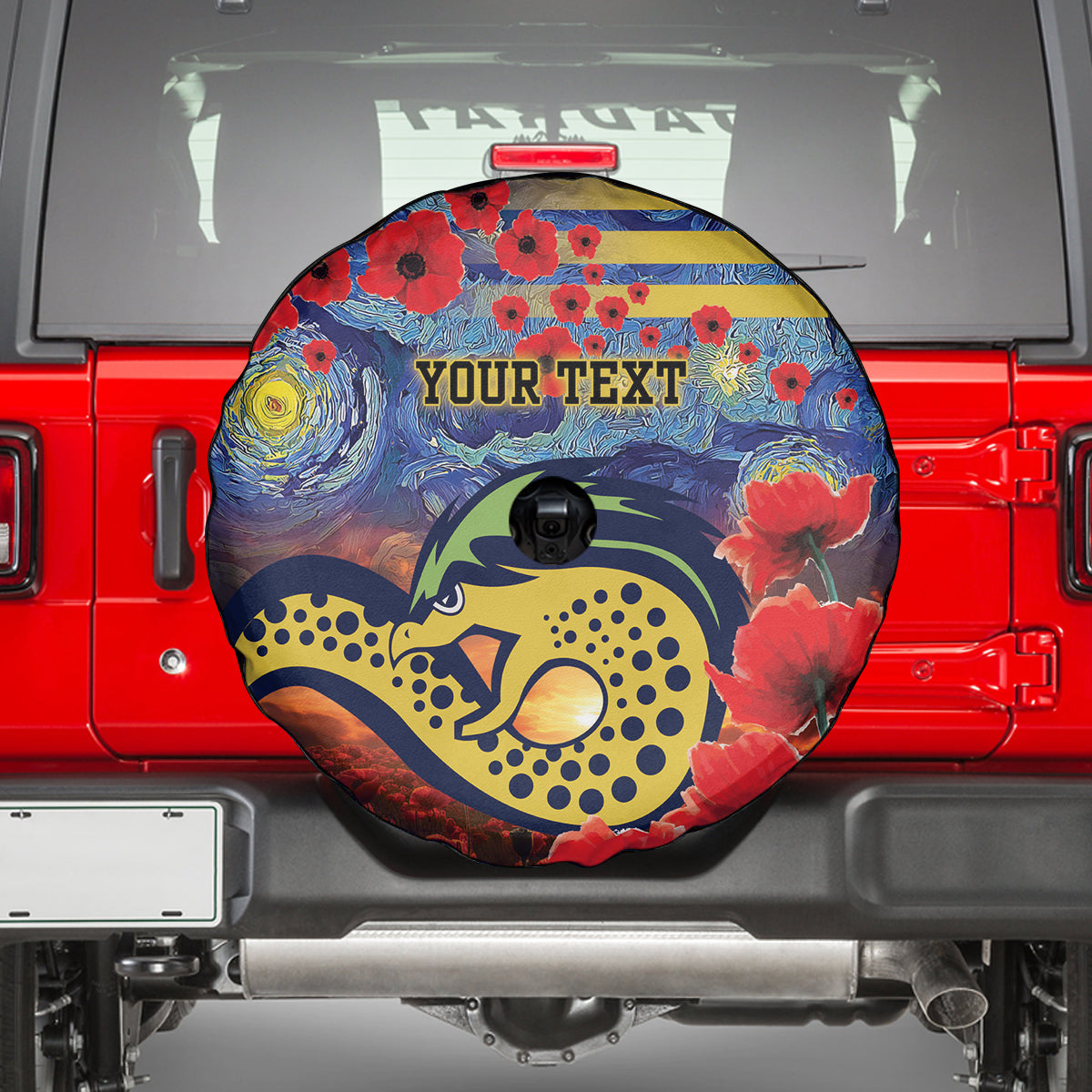 Personalised Eels Rugby ANZAC Spare Tire Cover Starry Night and Field of Poppies