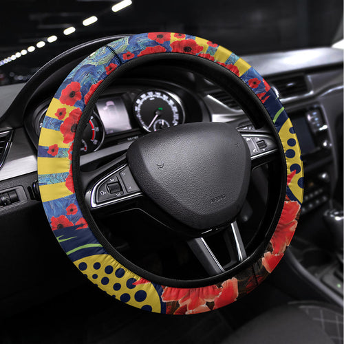 Eels Rugby ANZAC Steering Wheel Cover Starry Night and Field of Poppies