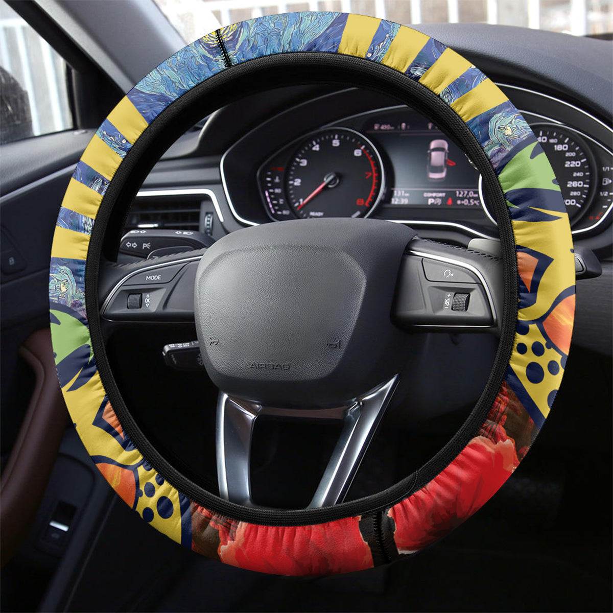 Eels Rugby ANZAC Steering Wheel Cover Starry Night and Field of Poppies