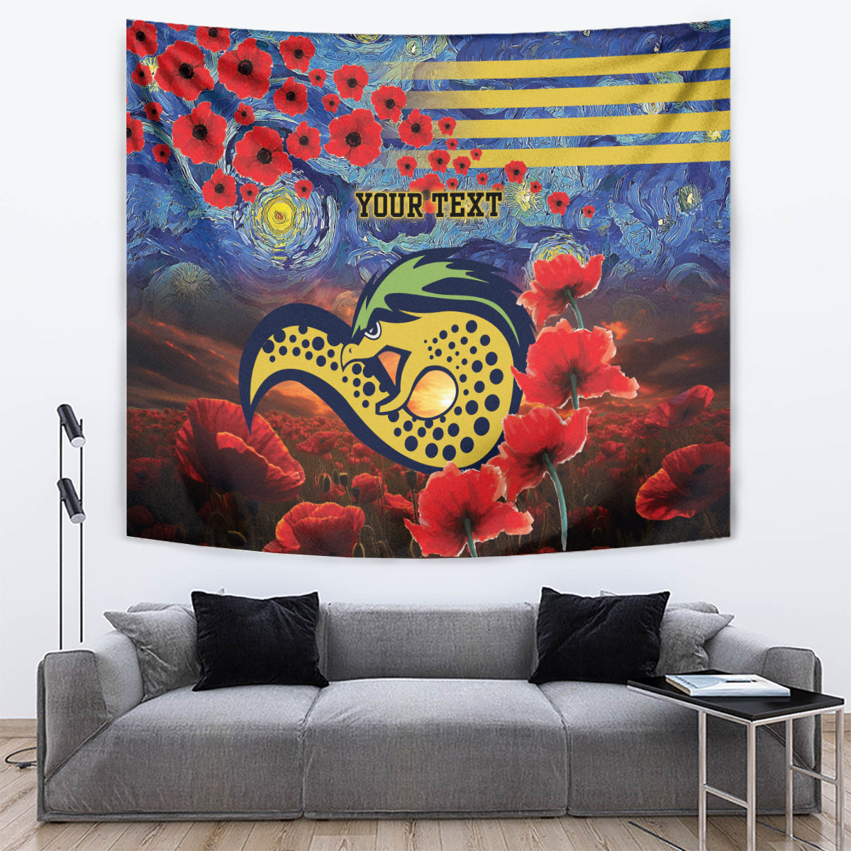 Personalised Eels Rugby ANZAC Tapestry Starry Night and Field of Poppies