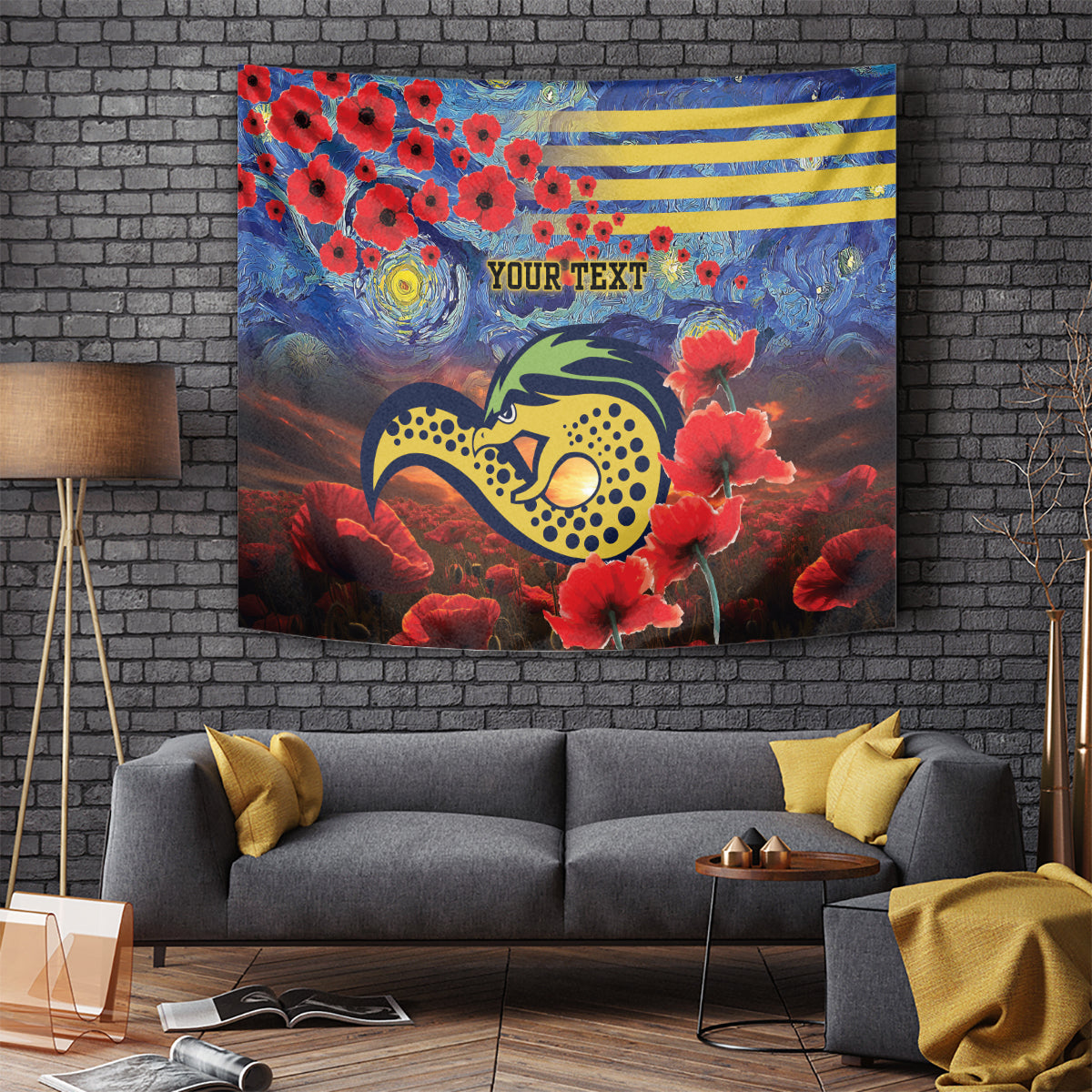 Personalised Eels Rugby ANZAC Tapestry Starry Night and Field of Poppies