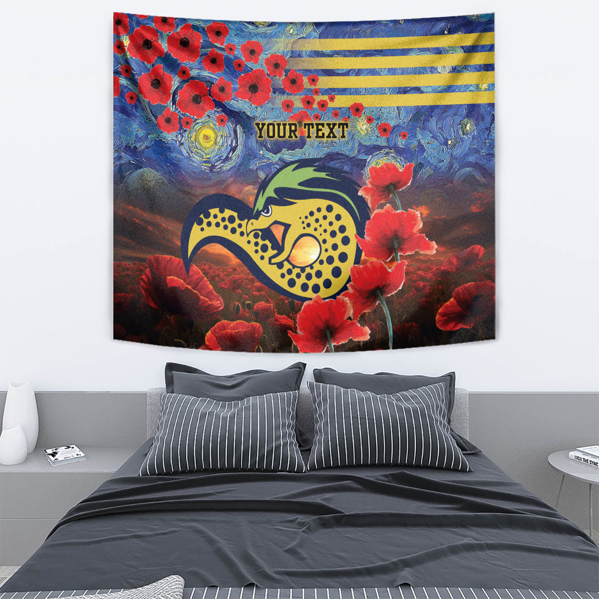 Personalised Eels Rugby ANZAC Tapestry Starry Night and Field of Poppies