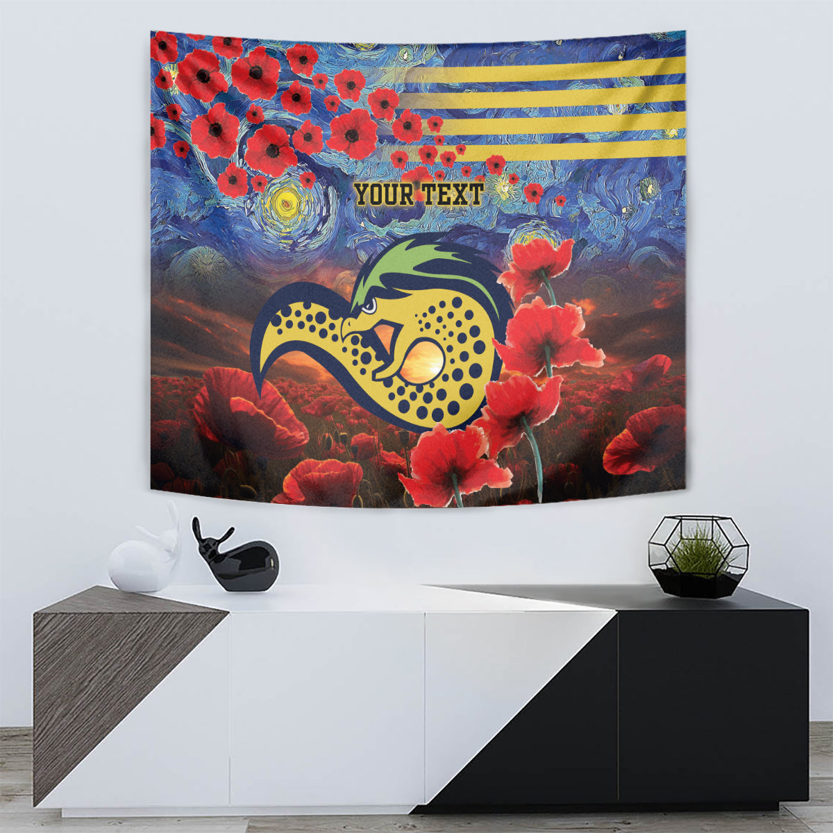 Personalised Eels Rugby ANZAC Tapestry Starry Night and Field of Poppies