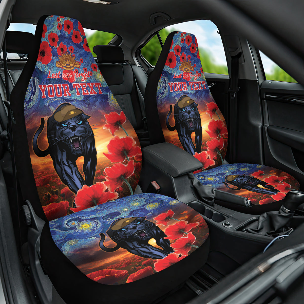 Personalised Panthers Rugby ANZAC Car Seat Cover Starry Night and Field of Poppies