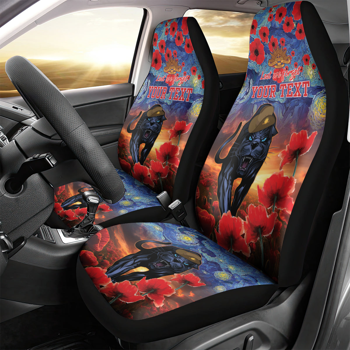 Personalised Panthers Rugby ANZAC Car Seat Cover Starry Night and Field of Poppies