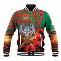 Personalised Rabbitohs Rugby ANZAC Baseball Jacket Starry Night and Field of Poppies